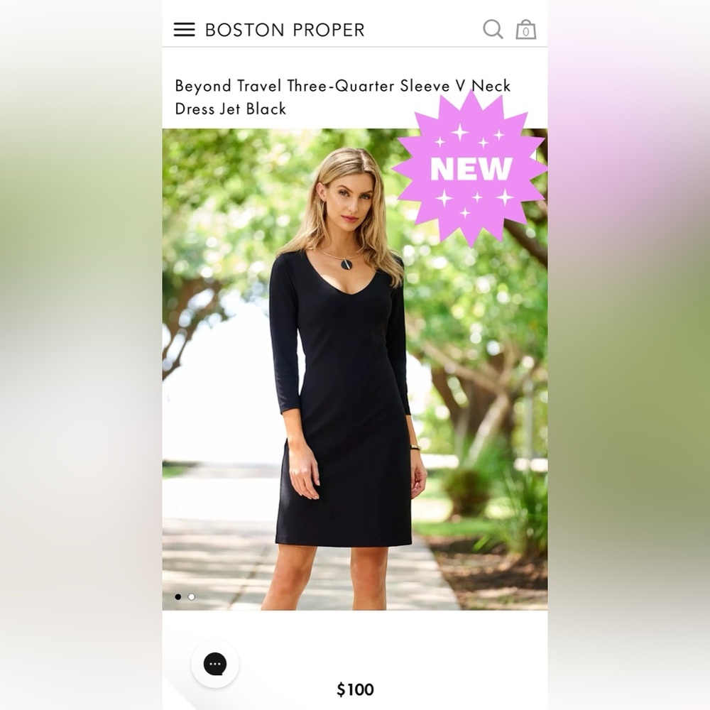 NWT Boston Proper Beyond Travel 🧳 Black 🖤 dress. 3/4 sleeve v neck large